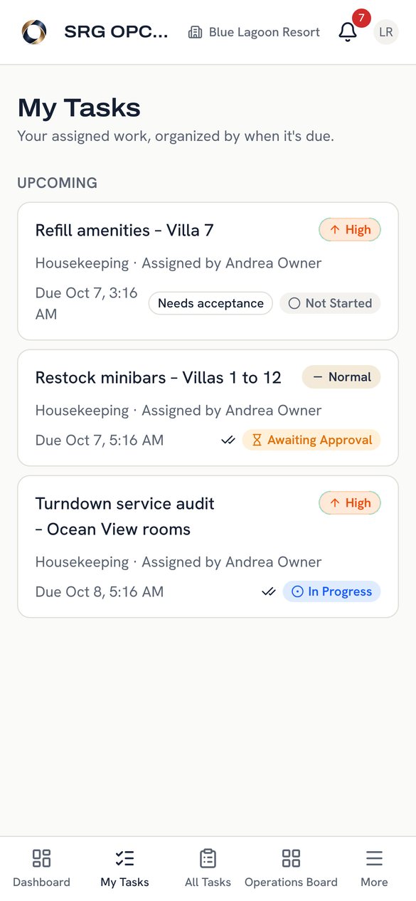 Phone: My Tasks for a supervisor, grouped into today and upcoming